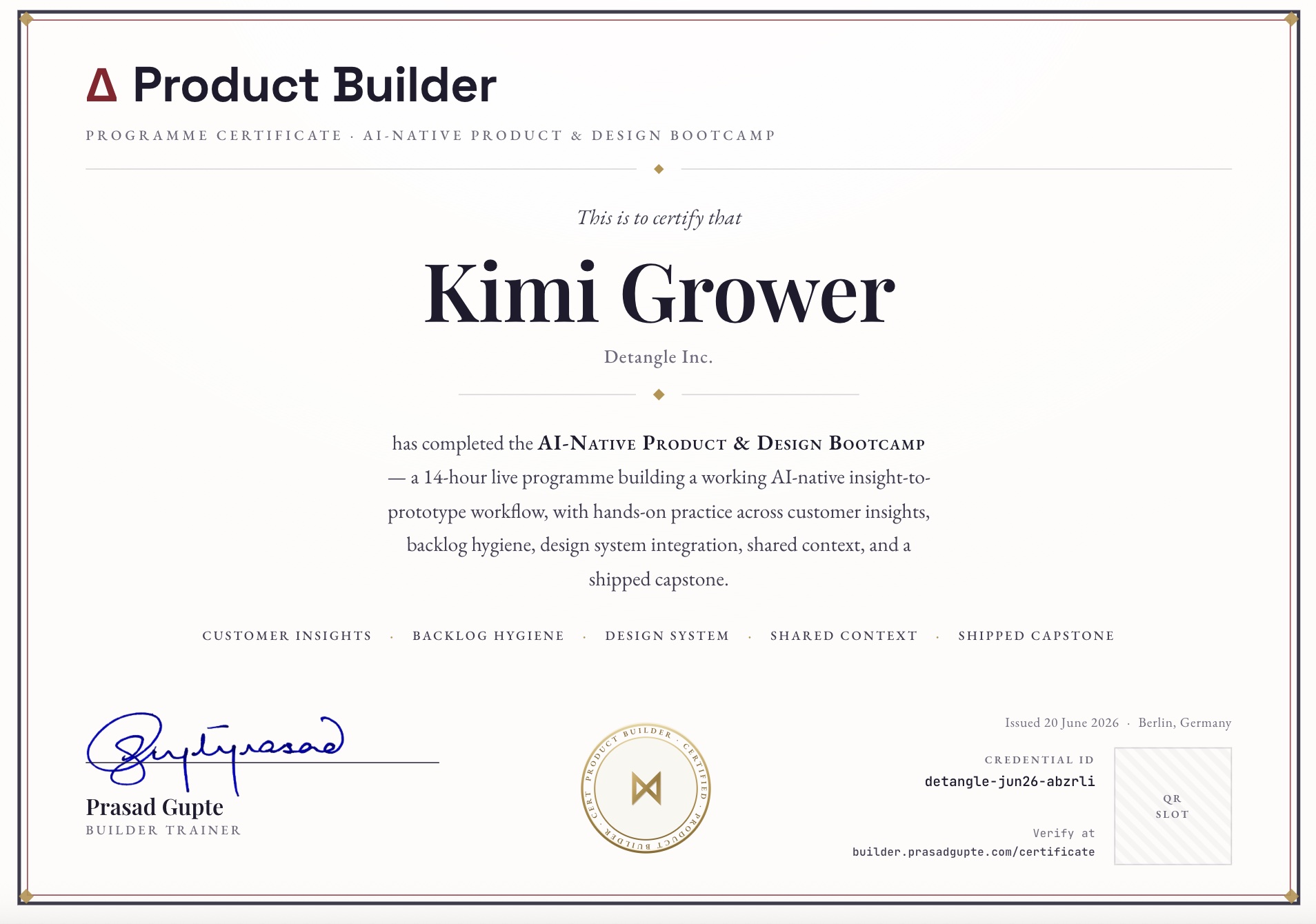 Sample Builder Credential — awarded on cohort wrap