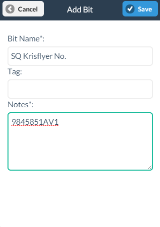 Every bit has a unique name with a tag & notes that are displayed up-front